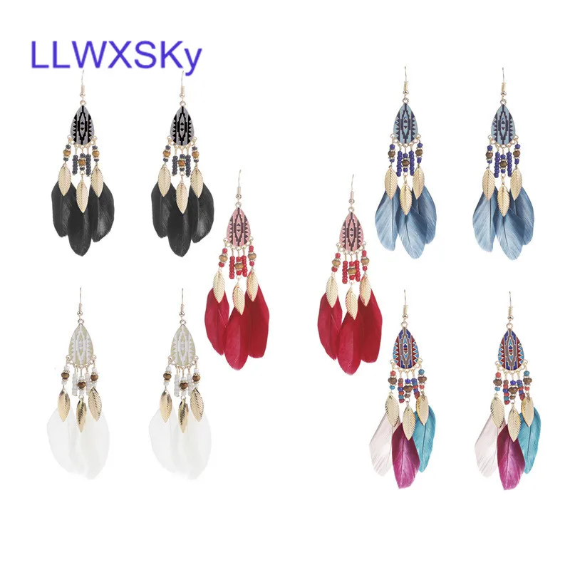 Длинные серьги Bijoux подарок себе модные перо Для женщин богемный Этническая