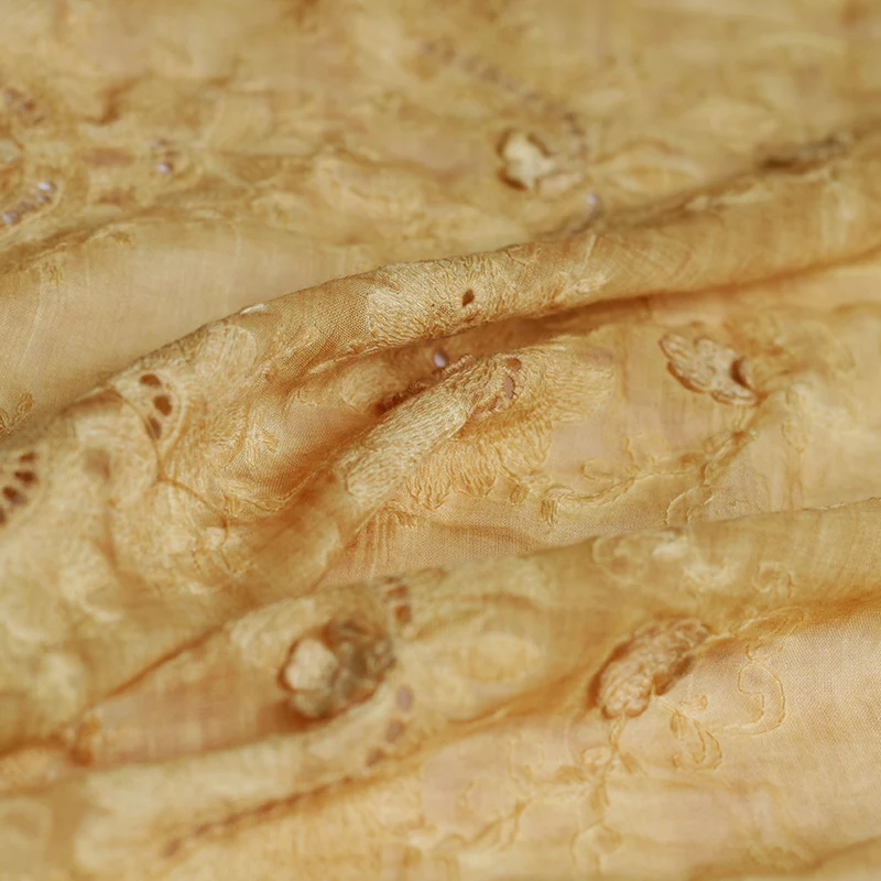 Перламутровый светло-желтый принт травы вышивка хлопок и лен материалы одежды