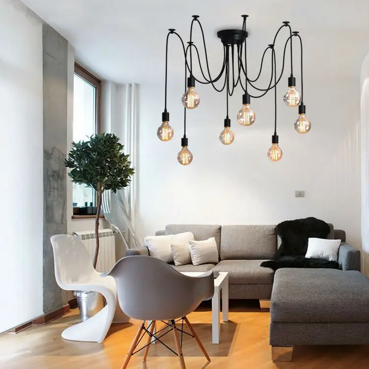 Потолочная люстра черная белая железная современная винтажная в стиле