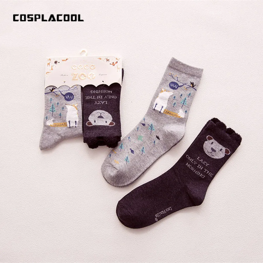 [COSPLACOOL] зима 2 пары мультфильм животных Забавный рисунок хлопка креативные носки с надписями Японские Женские носки в стиле хараджуку meias