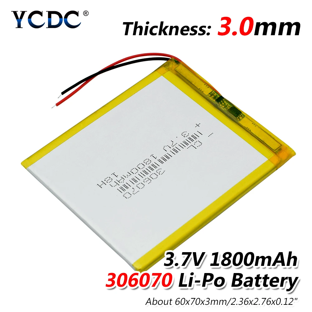 306070 3,7 V 1800 мА/ч, Перезаряжаемые литий-полимерный Батарея для psp, PDA gps DVR электронная книга Tablet PC Мощность банк Wexler книга E6005 356070