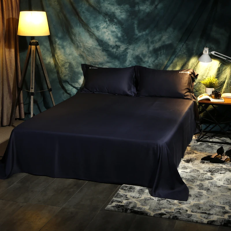 Black color Leaf embroidery Bedding Set Luxury tencel Soft Queen King size sets Bed Sheet Duvet Cover set | Дом и сад
