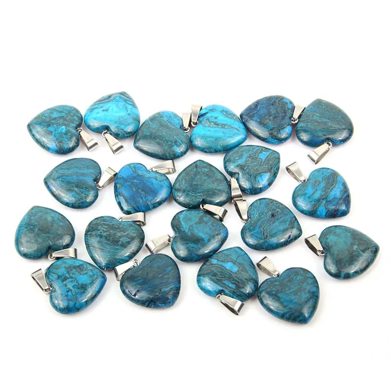 Blue Crazy Agate Каменные подвески в виде сердца опал/Малахит амулеты Для Изготовление Ювелирных ожерелий 20*6 мм - Окраска металла: Blue Crazy Agate