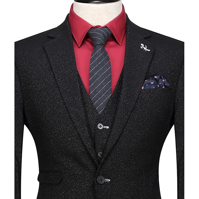 men suit new arrivals retro black wedding groom wear fashion suits set 3 pieces blazer vest pant single breasted tuxedo slim fit