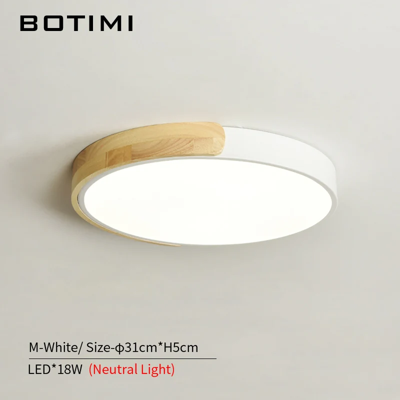 M-White-NL BOTIMI, современный светодиодный потолочный светильник 220 В с металлическим абажуром для спальни, круглые деревянные потолочные Акриловые светильники - Цвет корпуса: M-White-NL