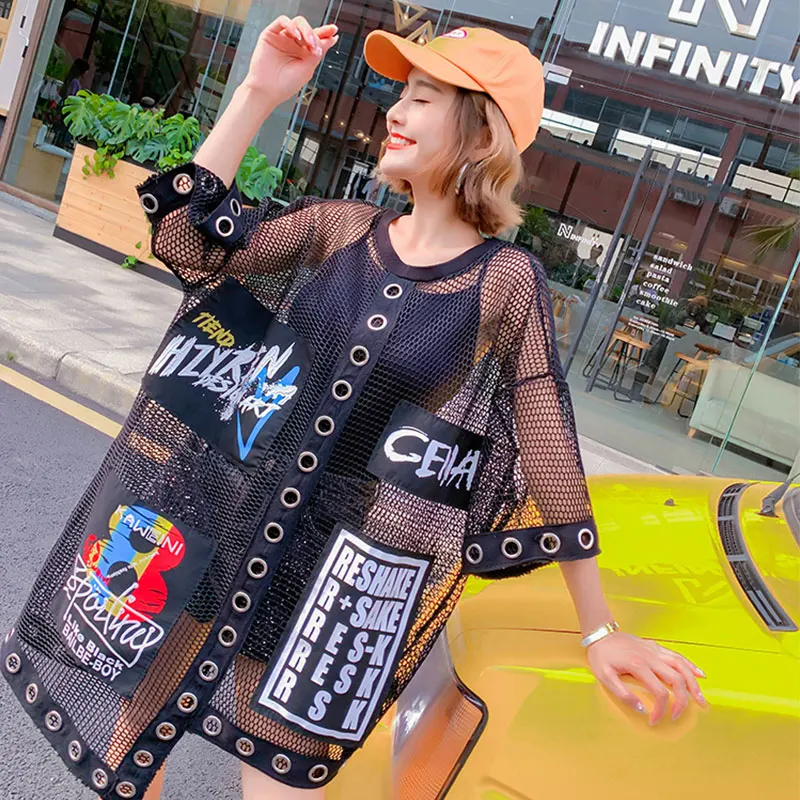 Женские Асимметричные футболки с вырезами Длинные Топы нашивками женские лето