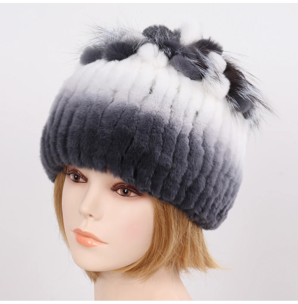 Горячая Распродажа, вязаные шапки из натурального меха, женские зимние теплые Настоящий мех кролика, шапка s, хорошая эластичная шапка из натурального меха, шапка из меха лисы