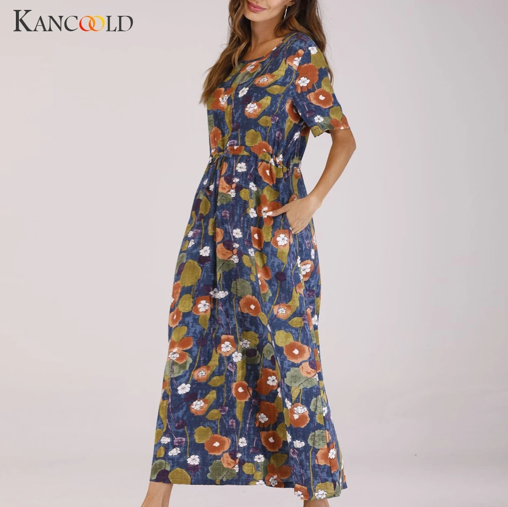 Женское платье с круглым вырезом KANCOOLD повседневное Свободное длинное короткими