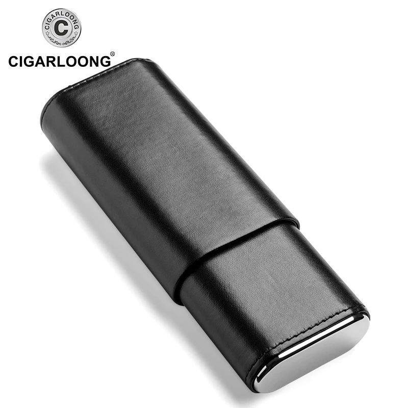 

COHIBA Travel Cigar Case Leather and Cedar wood 2 Tube Cigar Holder Mini Humidor CLH-0112
