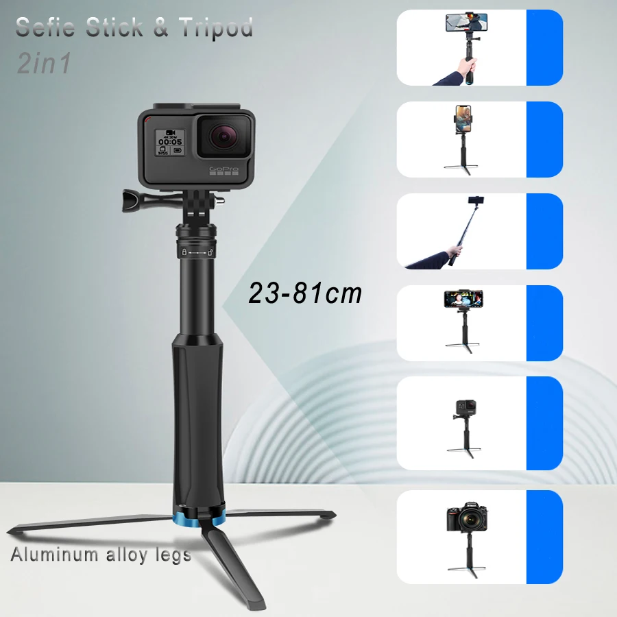 Селфи палка складной монопод 2 в 1 штатив для GoPro hero 9 8 7 5 Yi SJCAM Osmo Экшн