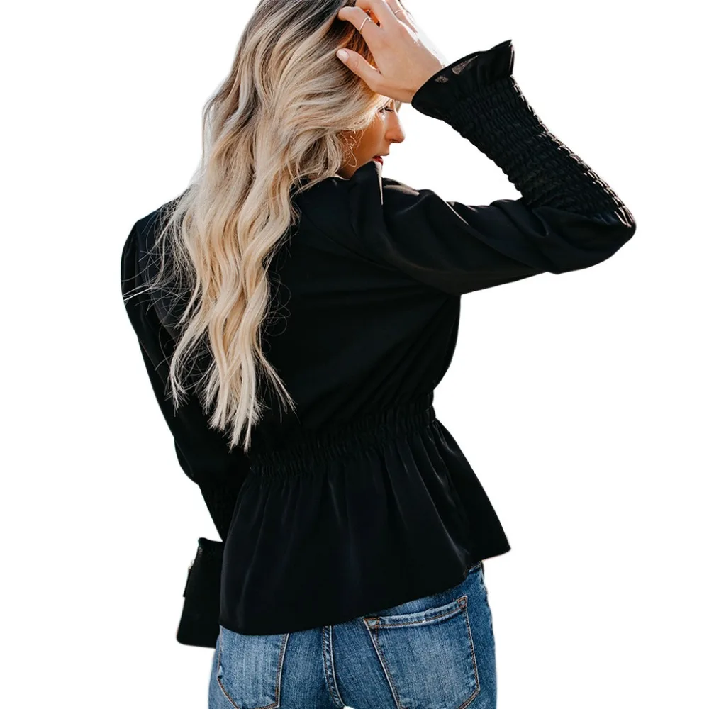 Modecrush Винтаж Дамы белая блузка гофрированные расширяющиеся книзу рукавом