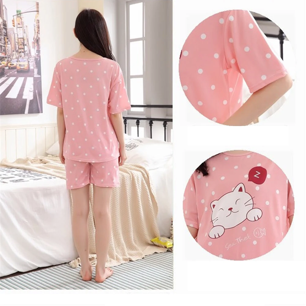 Пижама с коротким рукавом для женщин и девочек ночное белье милая летняя одежда