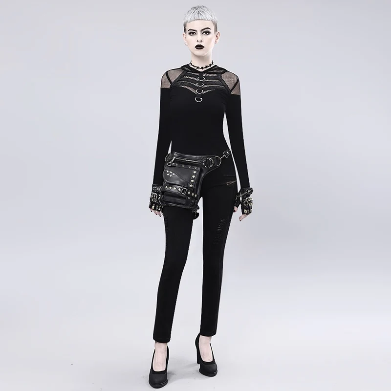 Черная поясная сумка из искусственной кожи с заклепками в стиле стимпанк