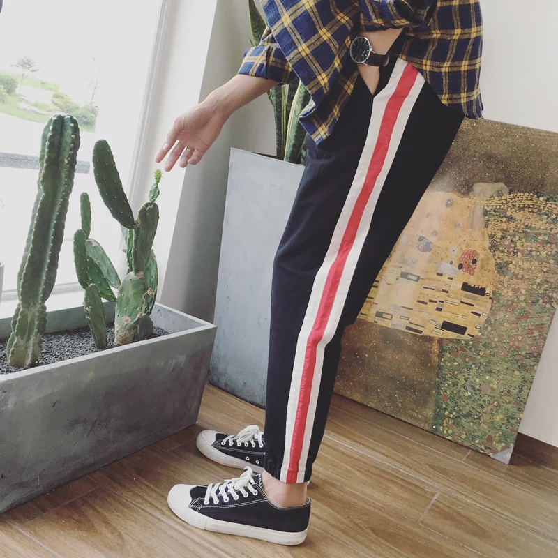 2017 Осенние новые мужские модные спортивные штаны в полоску штаны-шаровары с