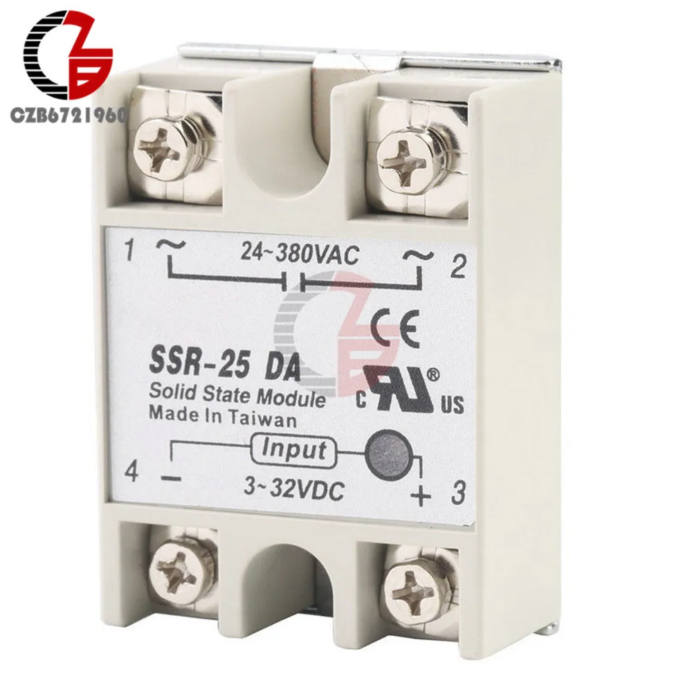 DC-AC твердотельный релейный модуль SSR-25DA 25A 3-32V DC В AC 24-380V SSR переключатель |