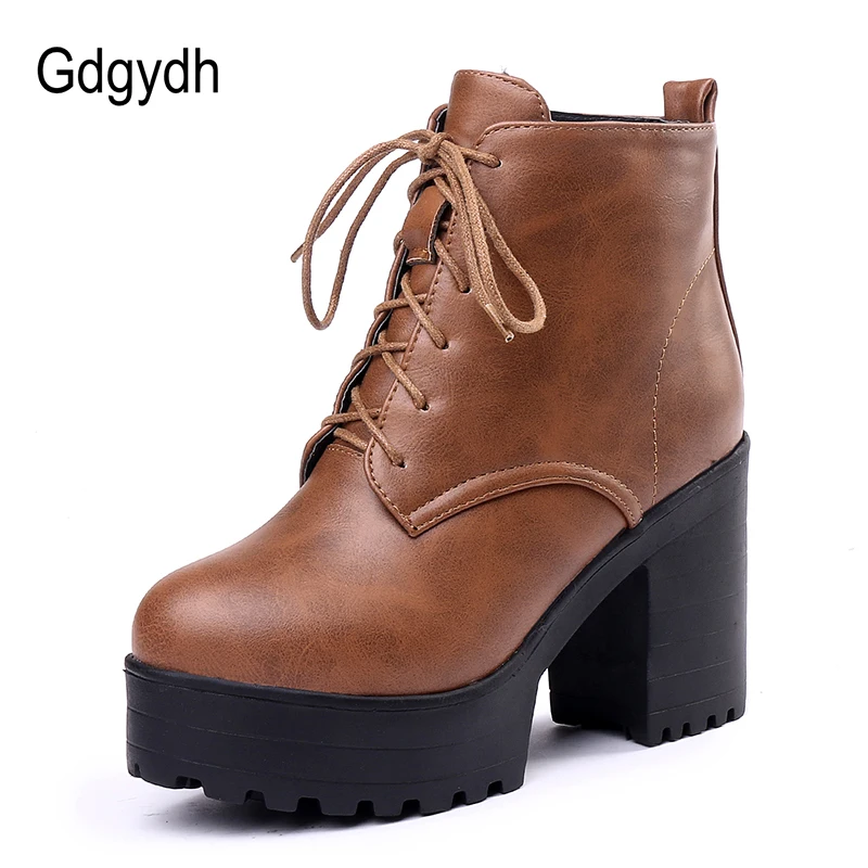Gdgydh/женские ботильоны на шнуровке; женские ботинки на платформе с высоким каблуком и круглым носком; весенние полусапожки; женская обувь; коллекция года; сезон осень