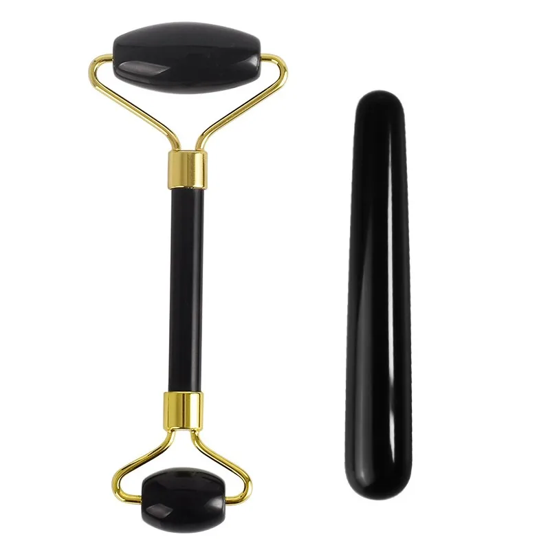 Roller add wand Традиционная натуральная Обсидиановая Массажная соскабливающая доска, массажный ролик, палочка для красоты, для похудения, релаксационный массажный набор инструментов - Цвет: Roller add wand