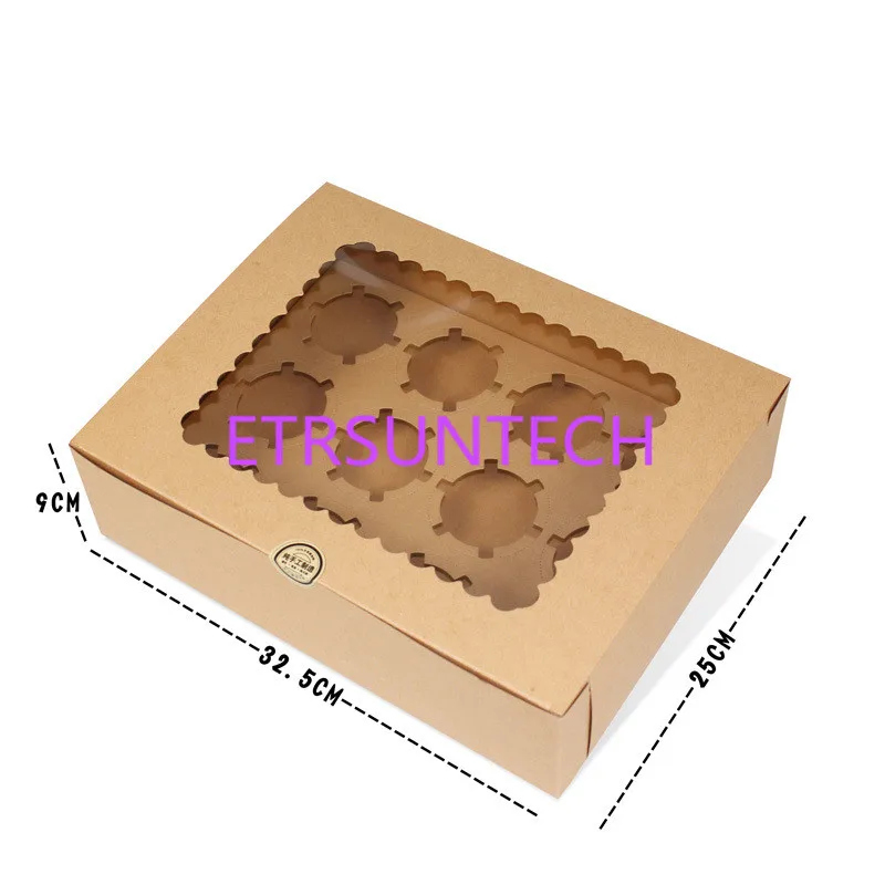 

50pcs/lot Kraft paper Cupcake box with pvc window included of insert Cake Packing Cupcake Packing