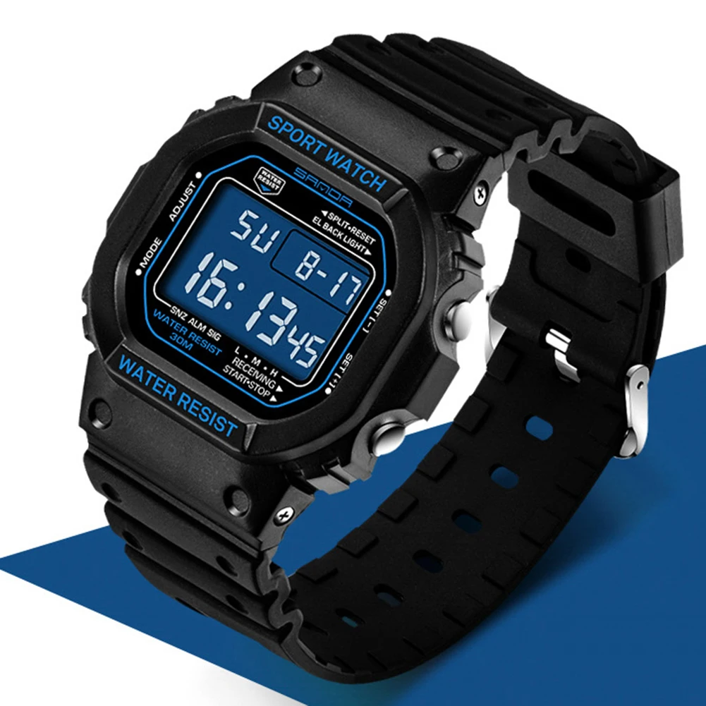 Black Blue Women Модные унисекс водонепроницаемые horloges mannen цифровой дисплей Будильник Светящиеся спортивные наручные часы - Цвет: Black Blue Women