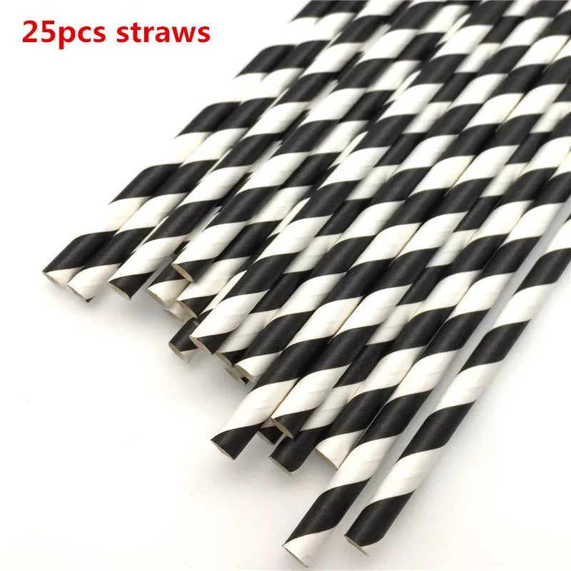25pcs straws ZLJQ с днем рождения панда баннер воздушные шары одноразовая салфетка для посуды чашка тарелка дети мальчик девочка день рождения украшения принадлежности - Цвет: 25pcs straws