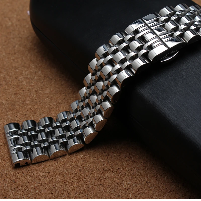 

High quality Watchband Silver Metal Stainless Steel Watch Straps Bracelet Polished 7 beads 14mm 16mm 18mm 20mm 22mm for men hour