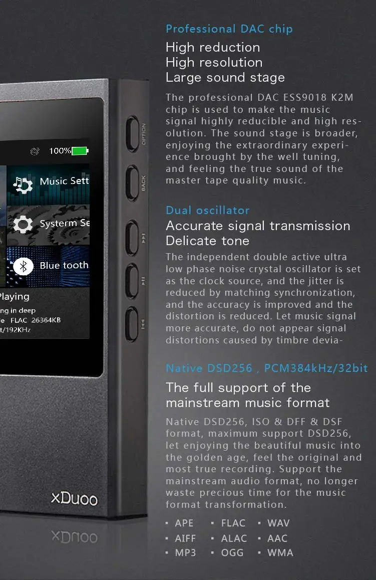 XDuoo X20 bluetooth MP3 плеер DSD без потерь HiFi музыкальный плеер 256G Поддержка bluetooth Amp PCM384kHz/32 бит OPA1612 DAC FLAC
