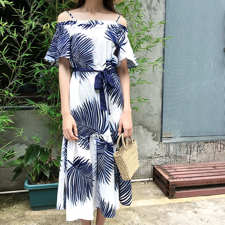 Богемный длинное пляжное платье цветочный женское Повседневное туники Slash