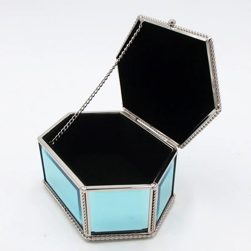 Fashion blue crystal glass jewelry box Retro Earring Ring Flower Plants Display Box Case Wedding Decor Girlfriend gift | Дом и сад
