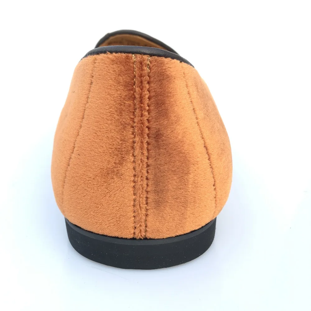 New Fashion Men Leather and Velvet Handmade Loafers Belgian Dress Shoes Brown Slippers Flats With Bowtie Men's US 7-13 | Обувь