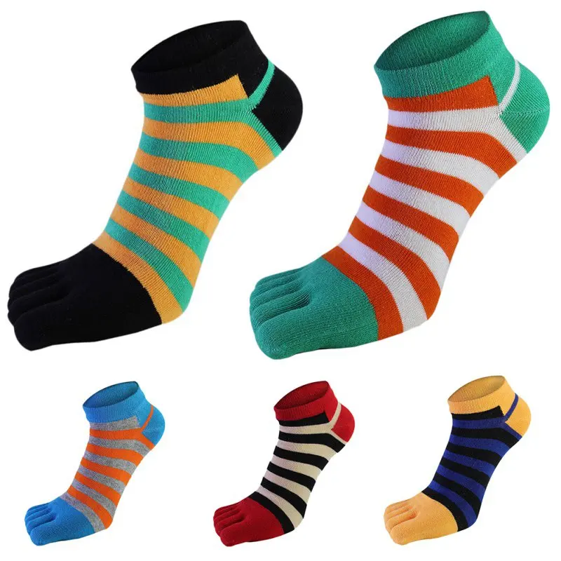 

Men Pure Cotton Toe Sock Breathable Absorb Sweat Striped Five Finger Socks Colorful Shining Handmade Meias