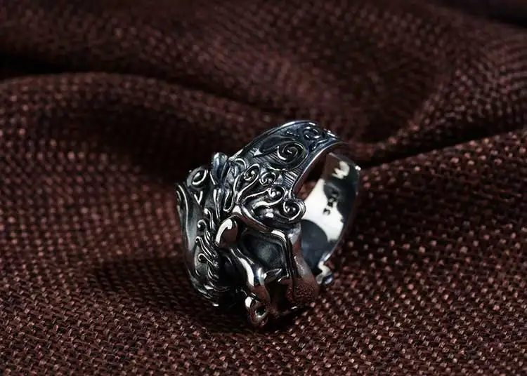 FNJ 925 Серебряное кольцо Pixiu, новое модное кольцо с животным, S925 Стерлинговое тайское серебро, кольца для мужчин, ювелирное изделие, регулируемый размер США 8-11