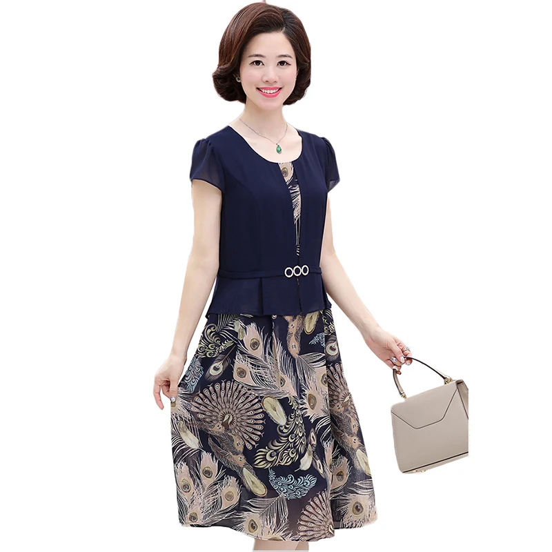 Костюм для мамы среднего возраста 2020 летнее платье Новое Элегантное шифоновое с