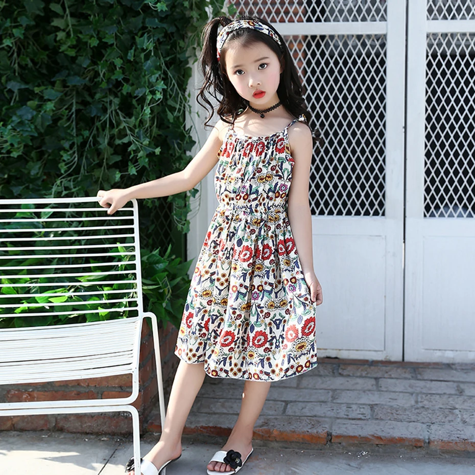 Aixinghao Girls Beach Dress Summer Sundress For Party Clothes Floral Chiffon Teen Clothing Kids 6 8 10 12 14 Year | Детская одежда и