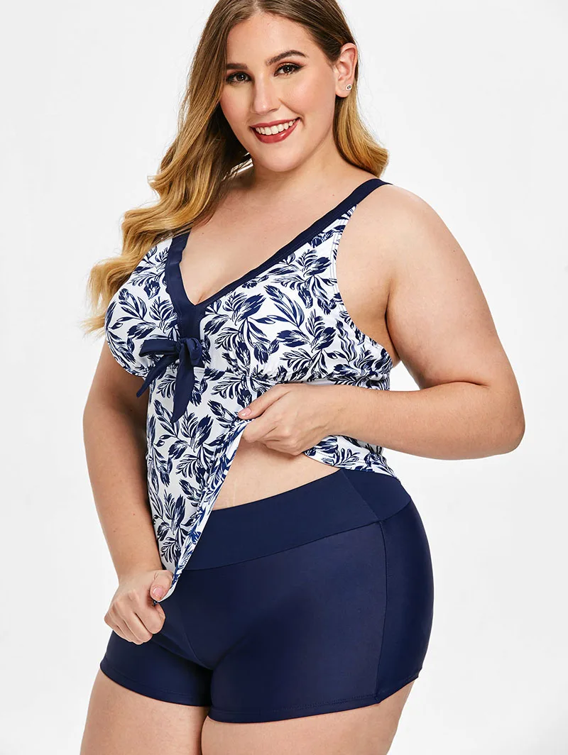 Плюс Размеры 4XL XXXXL XXXL XXL с цветочным принтом бантом танкини наборы из двух частей