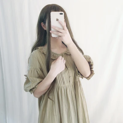 GREEN DRESS Хлопковое платье лолиты с короткими рукавами и высокой талией; классические милые кружевные платья принцессы с бантом; маскарадные костюмы - Цвет: GREEN DRESS