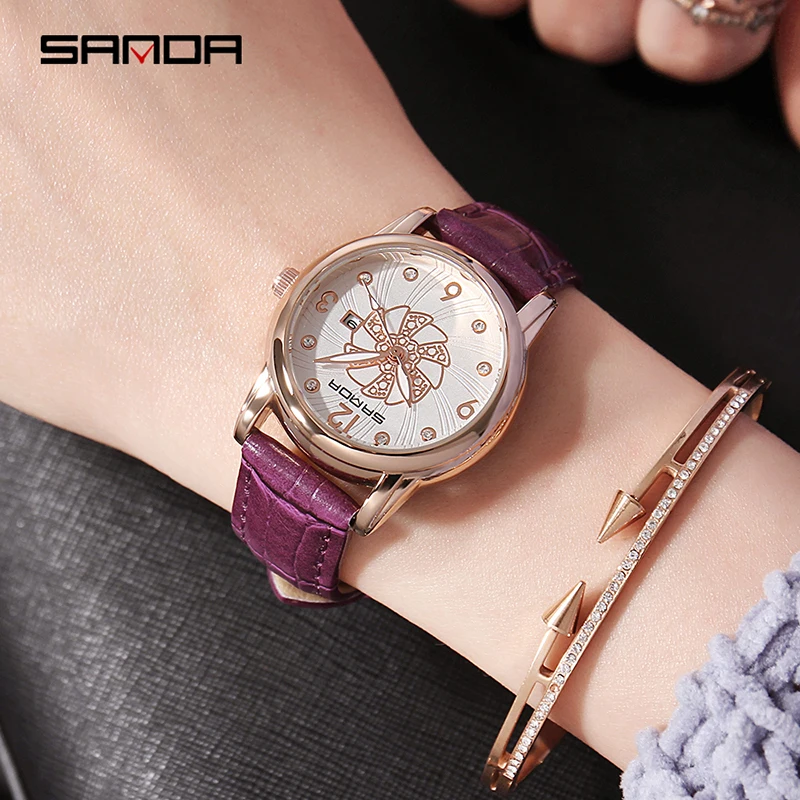 SANDA P223 ветряная мельница циферблат дизайн женские часы модные белые кожаные