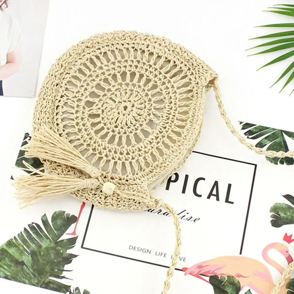 Соломенная Сумка из ротанга Круглый мессенджер с кисточками сумочка на плечо
