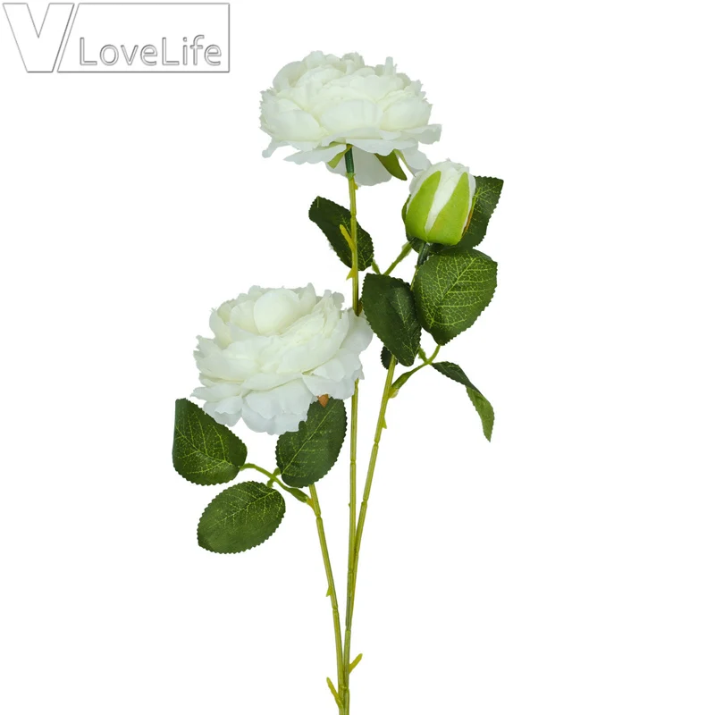 ivory Искусственные цветы 3 головки белый розовый пионы шелковые цветы Пион искусственный цветок для свадьбы Декор для дома пионы цвет - Цвет: ivory
