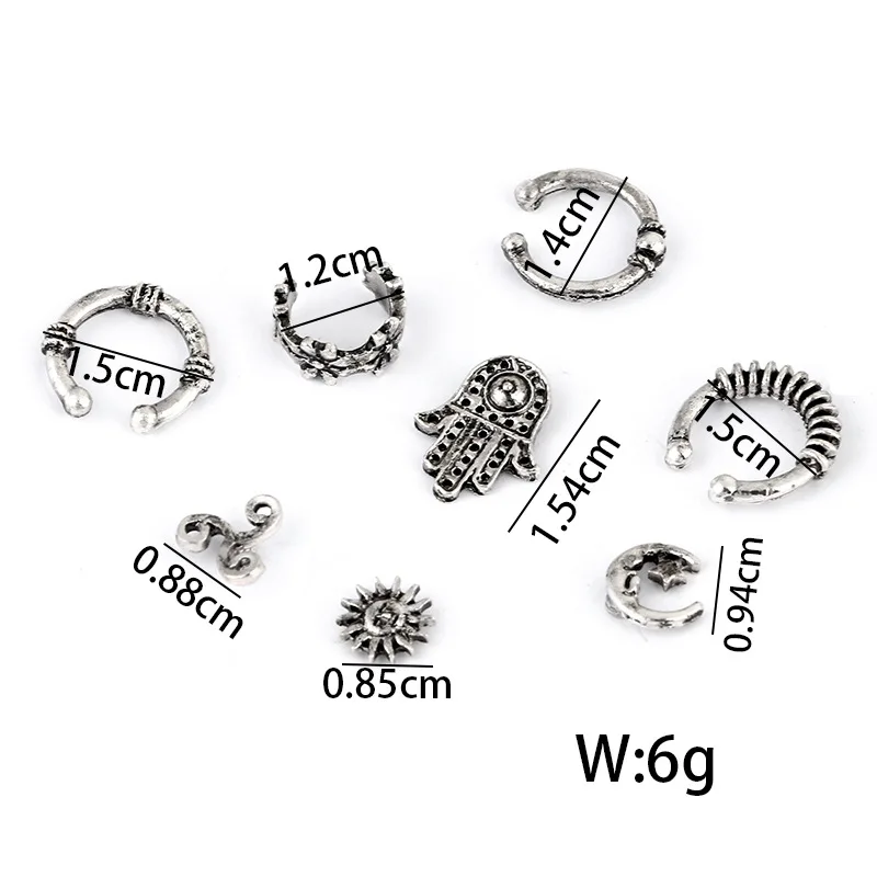 8 шт./компл. Boho Для женщин панк серьги в форме листьев Earcuff Хамса клипсы для ушей в форме без проникновения Винтаж Kolczyki металлический Boucle D'Oreille