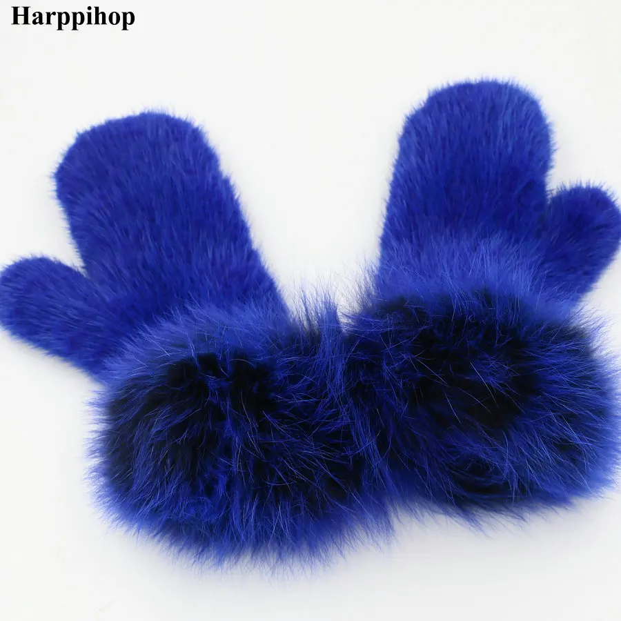 Harpppihop перчатки из натурального меха норки для женщин зимние перчатки из натуральной норки вязаные митенки с лисьим мехом наручные новые брендовые перчатки эластичные