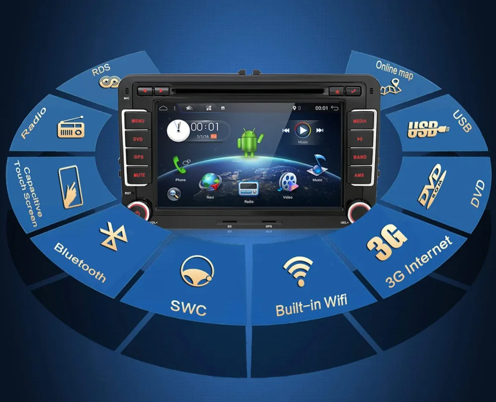 Bosion Android 9,0 " 2 din автомобильный DVD gps Радио стерео плеер для Volkswagen golf 6 passat b6 B7 Touran polo Tiguan seat leon
