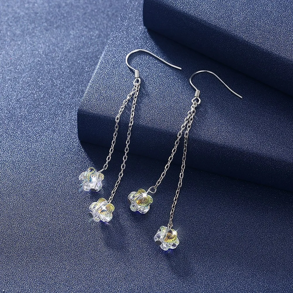 LEKANI кристаллами от Swarovski двойной цветок Кристалл Длинные серьги 100% стерлингового