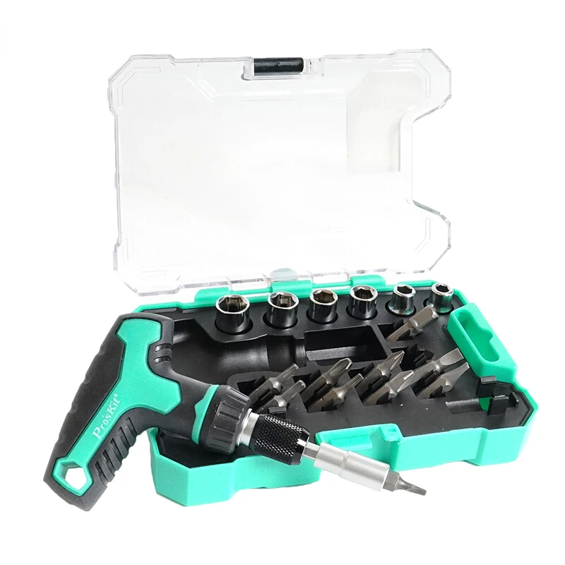 Мини отвертка с храповым механизмом Pro'sKit Φ 18 в 1 T 6 втулками регулируемый