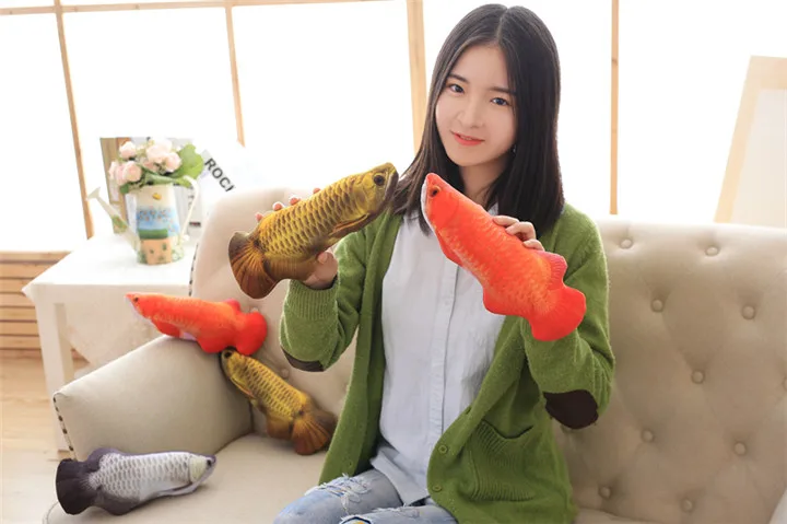 1 шт., золотые плюшевые рыбки Arowana, Мультяшные плюшевые игрушки, мягкие игрушки, игрушки для детей, длинная подушка, подарки на день Святого Валентина