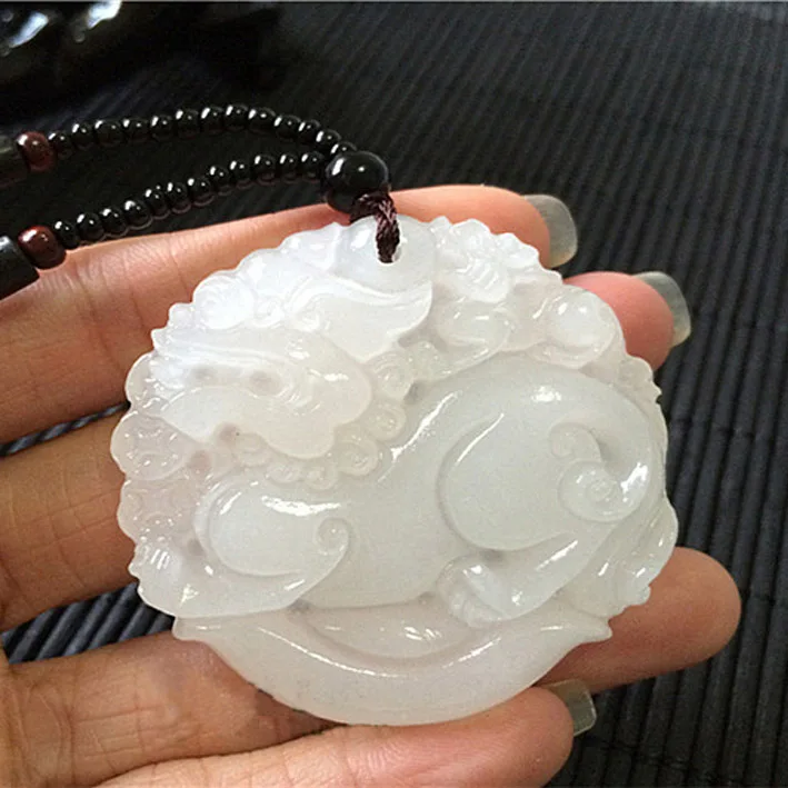 Из природного афганского подвеска белый камень ожерелье Изысканная двойная PIXIU