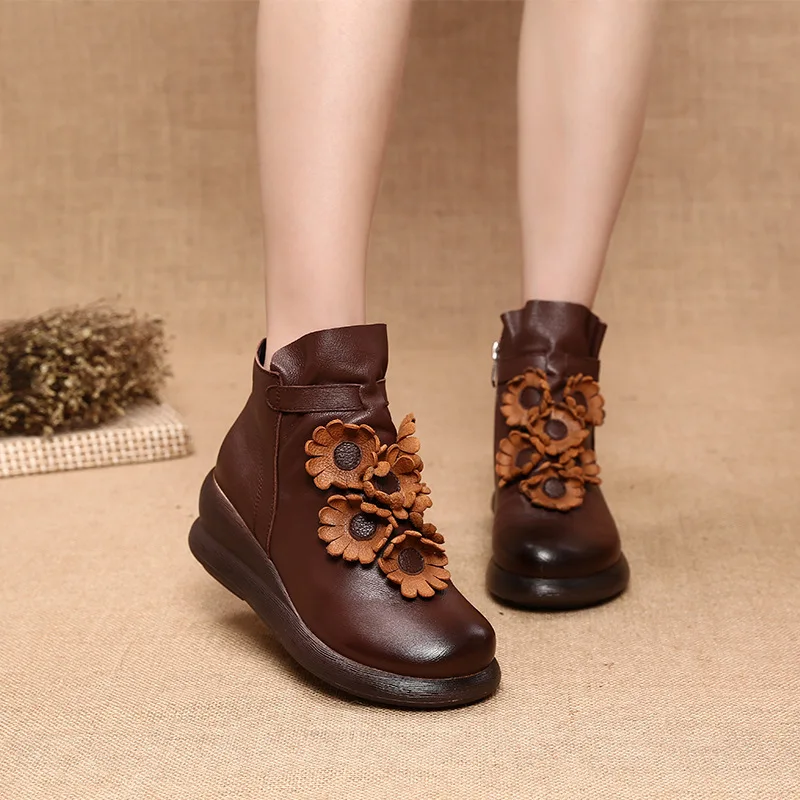 2018 г. осенние и зимние новые кожаные ботинки ручной работы цветок склонах кожа