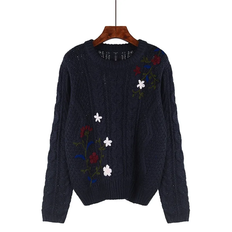Neploe осень 2017 г. Новинка зимы Для женщин Вышивка пуловер с круглым вырезом свитер