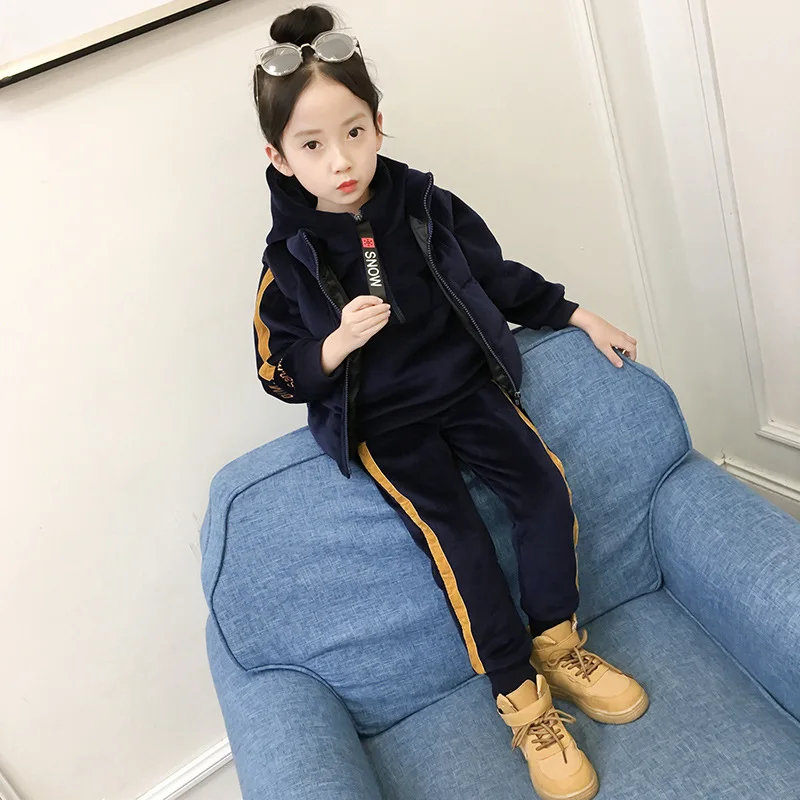 Для девочек три костюмы Новый стиль плюс ворс утолщение модно золото бархат