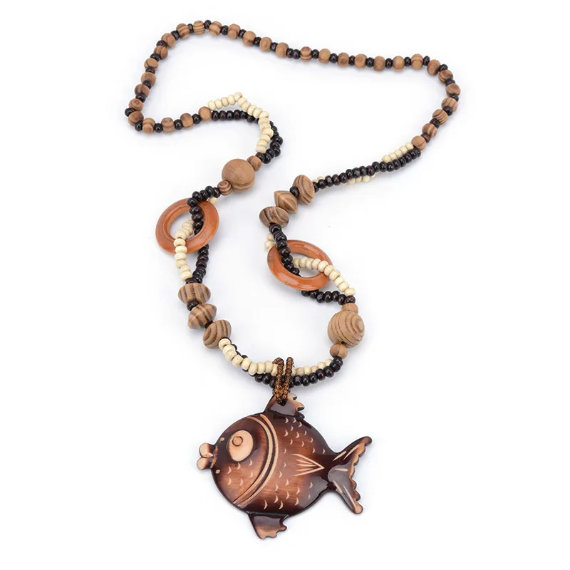 2019 New Women statement Fish necklaces &amp pendants Wooden pendant Long bead Woman necklace collares mujer colar accessories | Украшения