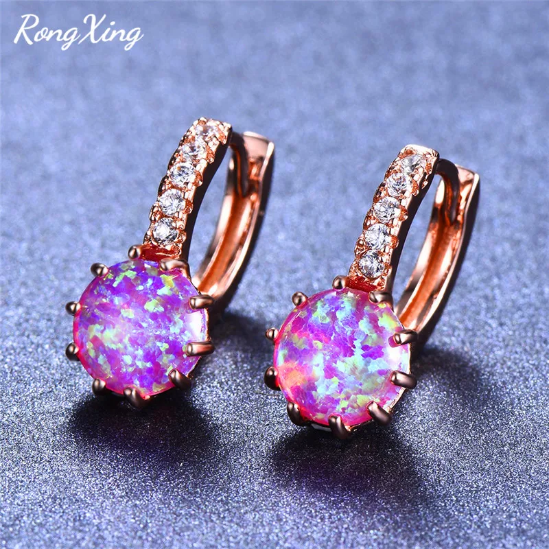 RongXing, 8 мм, круглый камень, 925 серебро, опал, серьги-кольца для женщин, розовое золото, заполненные кристаллами, циркон, серьги, подарок на день Святого Валентина